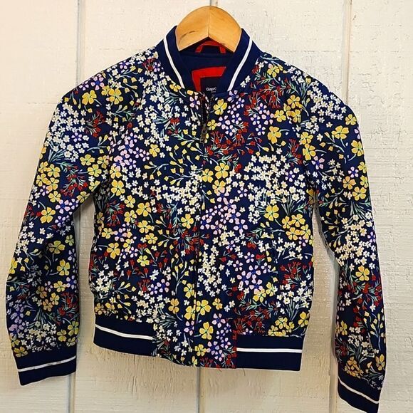 GAP KIDS Girl's Floral Bomber Jacket Smooth Weave Light-weight Medium - Picture 1 of 11